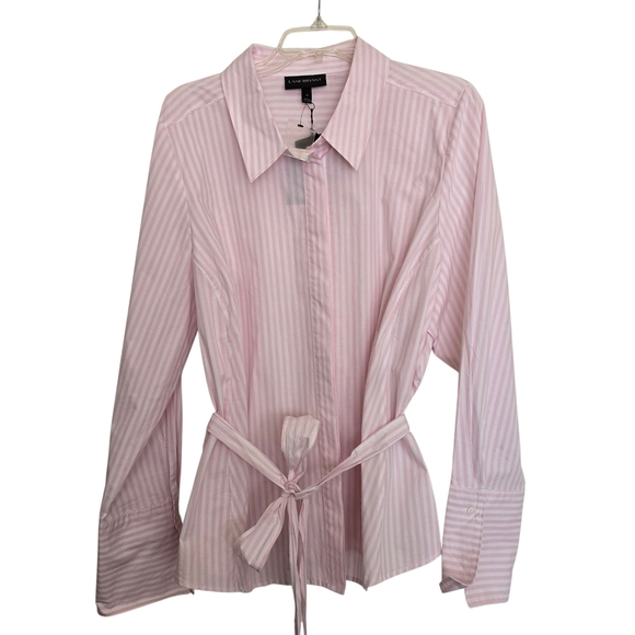 NWT Lane Bryant Pink Striped Long Sleeved Women's Blouse Top - Picture 1 of 5
